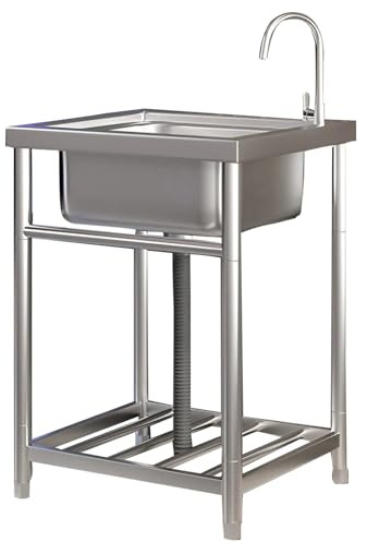 Évier de Cuisine en Acier Inoxydable,Évier Utilitaire à Cuve unique avec Robinet chaud et froid,Évier de Restaurant Commercial pour Buanderie Intérieure et Extérieure,Garage (Size : 58x43cm(23x17inch
