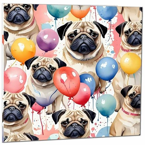 Geburtstagskarte mit Mops-Motiv, Party-Luftballons