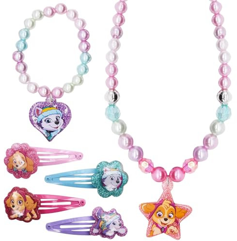 HBSFBH Dog Patrol Schmuck Mädchen, 6 pcs schmuckset für Kleinkind, Paw Dog Schmuckset Mädchen, Paw Dog Haarspangen, Schmuck Mädchen Armband, Prinzessin Kinderschmuck, für Geburtstag, Neujahr, Advent