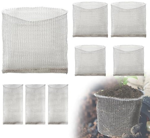 EFUTURETIME 8 cestas protectoras de raíces de acero inoxidable, protección de raíces para plantas, rejilla para roedores y plantas de jardín, bolsas de malla de metal para proteger las raíces de los