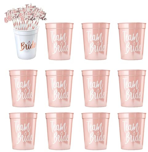 WakiHong 12PCS Plastique Gobelets Décoration EVJF Future Mariée Tasses pour Fête de Bachelorette Noce Mariage Faveur Accessoire EVJF Decoration Party Cadeau,mariée et équipe de mariée,Douches Mariage