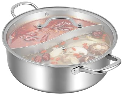 Set di Pentole in Acciaio Inox Con Divisore, Coperchio in Vetro, Cucchiaio e Pentola da Zuppa
