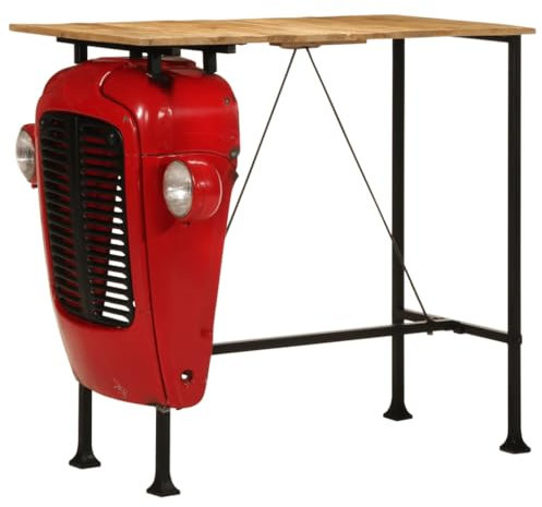vidaXL Bartisch, Stehtisch Traktor-Design, Tresentisch Stahlgestell, Küchentisch Loungetisch Bistrotisch, Rot Braun Massivholz Mango