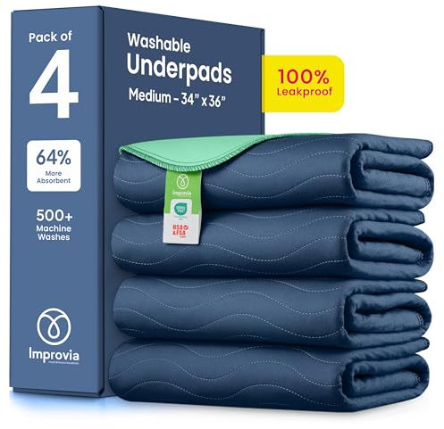 IMPROVIA® Lot de 4 alèses lavables de 86,4 x 91,4 cm – Très absorbantes et réutilisables pour incontinence – Pour adultes, enfants et animaux domestiques – Tapis de protection imperméable pour lit