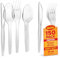Shefa 150, Clear Reusable Clear Cutlery Set - 50 Spoon, 50 Fork, 50 Knife - Reusable & Washable, Heavy Duty Clear Cutlery, 6 Long Tablespoon - Ideal for Birthday, Parties, Camping, Catering