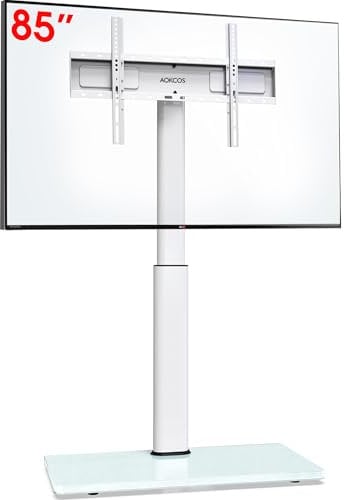 AOKCOS Soporte TV Pie Suelo para 32-85 Pulgadas, Inclinable Giratorio Altura Ajustable, máx VESA 600x400mm 50kg Bianco