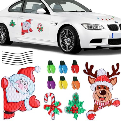 HUIKUANGEU Aimants de Voiture de Noël,22 Pièces Aimant de NoëL Autocollants Ampoule,Colorés Aimants Ampoule Réfléchissants,Fils Magnétiques Décoration de Voiture,pour Voiture Boîte Fenêtre Garage