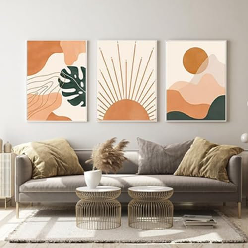 HMDKHI Moderne Aesthetic Pflanze Bilder Boho Deko Bilder, Natur Landschaftsposter, Abstraktes Art Deco Poster Set - Kein Rahmen (3Pcs-40x60cm,Poster-03)