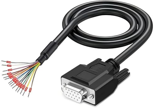 Willwewon 2 Meters VGA Weibliches RS232 15Pin Serielles Verlängerungskabel, HDB15 3-Reihen 15-Pin vergoldeter Stecker mit Bare Wire End Kabel 24AWG(0.2047mm²)