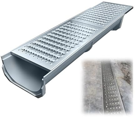 Tapa Desague Terraza Canal de Drenaje y Rejilla para Entrada de Vehículos de Alta Resistencia, Drenaje de Zanja de 60cm/ 100cm de Largo para Piso de Concreto, Drenaje Francés Antideslizante para Desca
