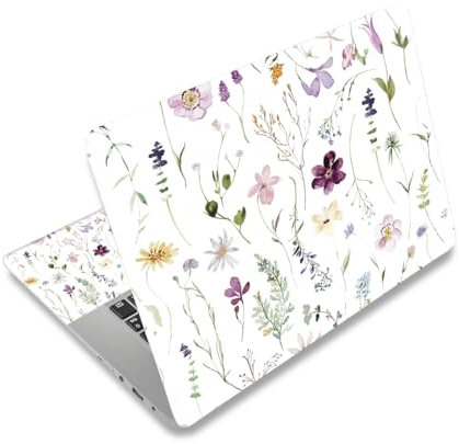 Laptop Decal Sticker Skin Cover, 12 13.1 13.3 14 15 15.4 15.6 Laptop Netbook Vinyl Art Skin Sticker Cover Notebook PC Protector (2 Wrist Pad Included), Removable Reusable, Purple Floral