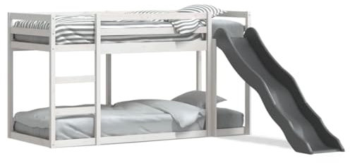 LAPOOH Bunk Bed with Slide and Ladder White 75x190 cm Solid Wood Pine,Bunk Bed Frame,Double/Single Bed,Bunk Bed-3284249