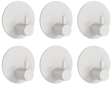 Feligio Klebehaken Weiß 6 Stück, Klebehaken Extra Stark Edelstahl 304, Haken Selbstklebend Ohne Bohren, Wandhaken Selbstklebend für Küche Bad Schlafzimmer, Runder