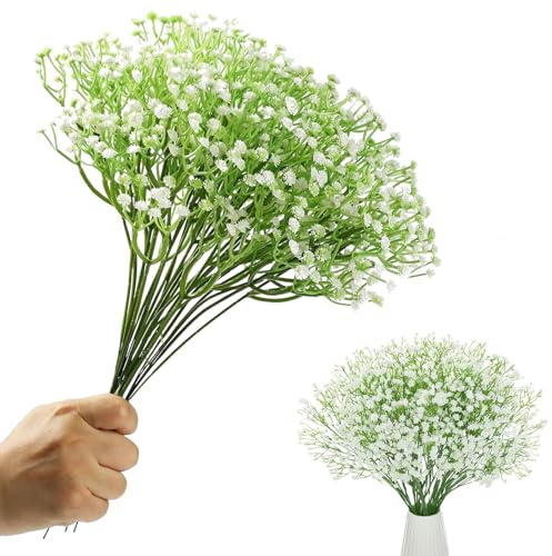 Yhjxly Schleierkraut Künstliche Blumen,20 Stück Weiß Schleierkraut Pflanzen Gypsophila Blumen,Gypsophila Blumen Hochzeit Deko,für Hochzeit Brautsträuße Dekoration - Weiß