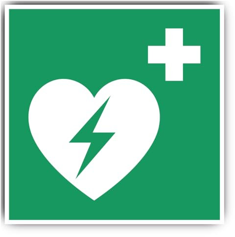 Automatisierter Externer Defibrillator (AED), Rettungszeichen: E010 - DIN EN ISO 7010 / ASR A1.3 - Aufkleber: 30 cm, 1 Stück