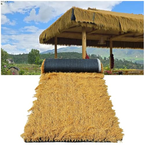 YZRXD Rouleau Toit de Chaume Synthétique, Paille Mexicaine Artificielle Ignifuge, Décoration de Fête et Hawaïen Tiki Bar Jardin Terrasse Mur Gazebo Intempéries(Size:1x2m(3.2x6.5ft),Color:Jaune)