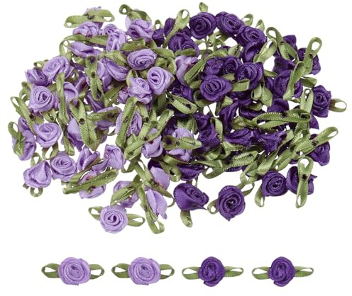 QUARKZMAN 100Pz Mini Rose Finte Viola Chiaro/Viola Scuro 1.5x3cm Fiori Artificiali Mini Rose Nastro Finti per Decorazioni Cucito Applicazioni Lavoretti Piccoli Fiocchi in Raso Fiori