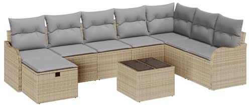 vidaXL 9-teiliges modulares Garten-Sofa Set mit gemütlichen Kissen, beige, aus Poly-Rattan, mit verstellbaren Füßen für Gartenmöbel, Lounge, Patio, Moderne Terrasse, wetterfest und stylisch