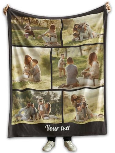 Ferocity Personalisierte Foto Decke mit 6 Eigenen Fotos 150x200 cm Sofadecke; Super Weiche Extra Gemütliche Kuscheldecke für die Familie Freunde Geschwister Lustiges Geschenk; Schwarze Collage [081]
