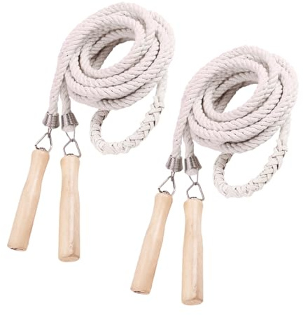 iplusmile 2 Piezas Cuerda de Saltar para Grupo Grande Equipo Cuerda Trenzada de Algodón Mango de Madera Actividad al Aire para Entrenamiento Fitness