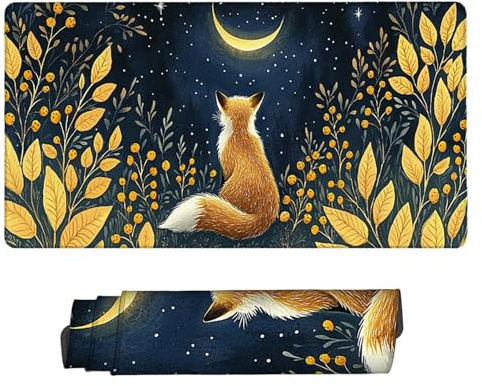 Large Game Tapis de Souris Le Renard de la Lune avec Base en Caoutchouc Antidérapant Extended XXL Long Clavier Pad de Table Grand Tapis Souris, pour Accessoires Gaming 60 x 30 cm k-1123