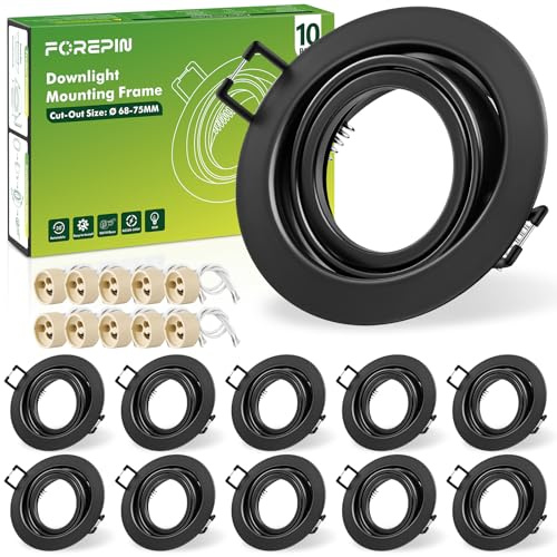 Forepin 10er Set Einbaustrahler LED Rahmen Ø68mm, GU10 Einbaurahmen Deckenspots Inkl. GU10 Fassung, 30° Schwenkbar Einbauspot LED Spots 230V für Einbaubeleuchtung