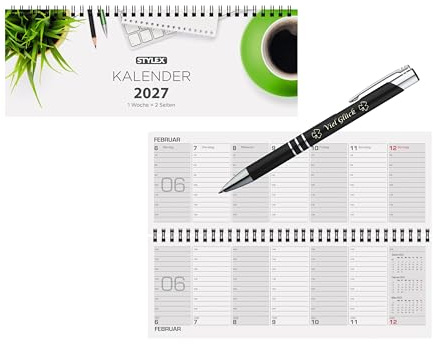 Livepac-Office Schreibtischquerkalender 2027/56 Blatt / 1 Woche = 2 Seiten + Glückskuli