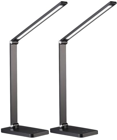 Lunartec Akku-CCT-Tischleuchte: 2er-Set Aluminium-Akku-Schreibtischleuchte, CCT, 280 lm, USB, schwarz (Arbeit Lampen LED, Bürolampen LED, Steckdose)