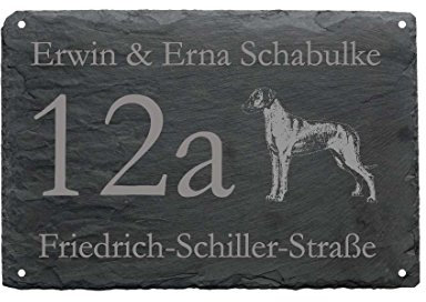 « HAUSNUMMER + STRASSE + NAME mit RHODESIAN RIDGEBACK » als SCHIEFERTAFEL individuell gefertigt Schieferschild Hund