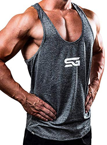 Satire Gym® - Fitness Stringer Tank Top Herren - Schnelltrocknend & Funktionelle Sportbekleidung - Perfekter Bodybuilding Tank Top (grau meliert, L)