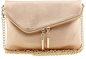 Envelope Wristlet Clutch Crossbody Bag with Chain Strap, Rose Gold, One Size