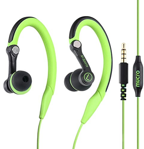 mucro Sport Headphones Wired Earbuds With Microphone, Sweatproof Running Earphones Corded Over Ear Hook Workout Gym in Ear Jogging Earbuds for 3.5mm Jack Devices