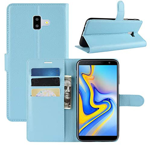 HualuBro Coque Samsung Galaxy J6 Plus, Premium Étui en Cuir PU Leather Wallet Portefeuille Housse Flip Case Cover pour Samsung Galaxy J6 Plus 2018 Smartphone (Bleu)