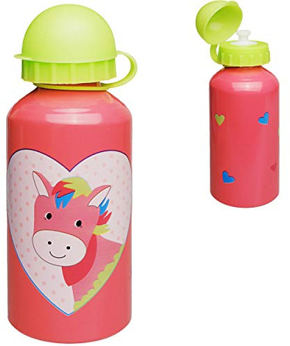 alles-meine.de GmbH Trinkflasche/Sportflasche - Pferd & Herzen - BPA frei - auslaufsicher - Alutrinkflasche - 400 ml - aus Aluminium - für Kinder - Aluflasche 0,4 Liter/F..