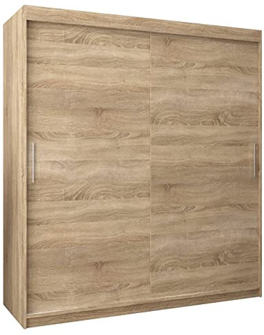 MEBLE KRYSPOL Tokyo 180 Kleiderschrank mit Zwei Schiebetüren für Schlafzimmer – moderner Aufbewahrungsschrank mit Kleiderstange und Regalen – 180x200x62cm - Sonoma