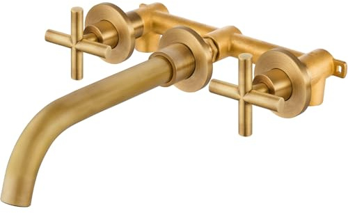 Airuida - Rubinetto per lavabo in ottone anticato, montaggio a parete, con doppio manico a croce