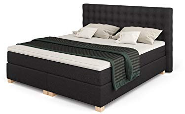 Betten Jumbo King Slim Boxspringbett 180x200 cm 7-Zonen TFK Härtegrad H4 und Visco-Topper | Farbe Anthrazit | div. Größen verfügbar