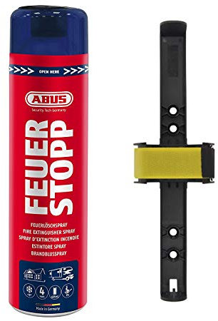 ABUS - Feuerlöschspray AFS625 Feuerstopp - Feuerlöscher für Küche, Grill und Haushalt - hohe Sprühweite - Brandklassen A-B-F rot (Feuerstopp+Halterung)