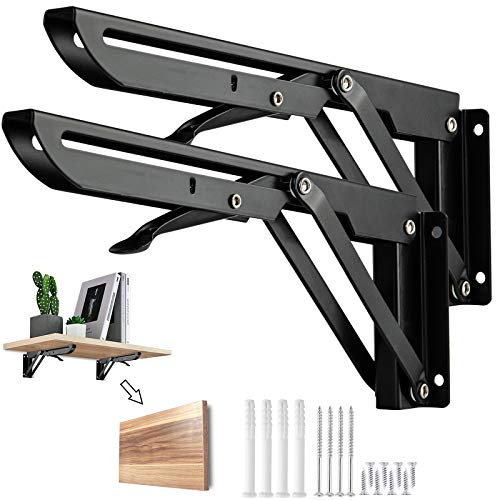 Barley Ears 2 Stück 300mm Klappkonsole Metall Schwerlast, Regalträger Schwarz Wandregal Wandhalterung Regalunterstützung Klammer Klappwinkel Tisch Klappregalhalterungen Tragkraft: 60kg