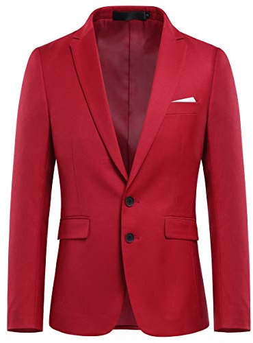 Allthemen Blazer de hombre de dos botones con abertura trasera de color liso chaqueta de negocios, rojo, M