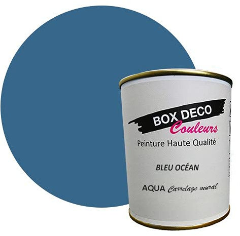 BOX DECO COULEURS Peinture carrelage et faïence murale à base de laque polyuréthane mono-composante aspect velours-satin Aqua carrelage - 750 ml / 7.5m², Bleu Océan
