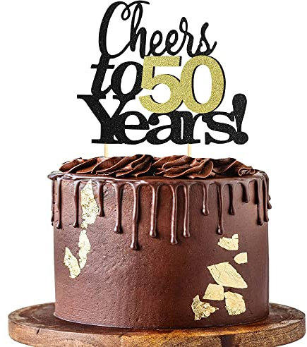 Sumerk Prost auf 50 Jahre Kuchendeckel 50. Geburtstag Tortendeko Happy 50th Birthday Cake Topper 50. Geburtstag Kuchendeckel Hochzeitstag Party Dekoration Zubehör - 1 Packung