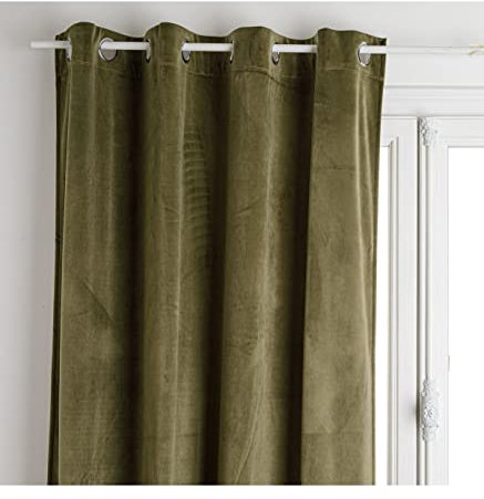 Atmosphera - Rideau à Oeillets occultant Velours - Vert Kaki 140x260 cm
