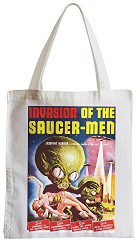 Fabulous Große Tasche Sack Einkaufsbummel Strand Schüler Alien Invasion der UFO-Männchen Cinema Film Vintage T E
