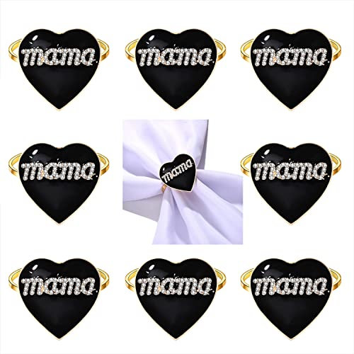 Serviettenringe zum Muttertag, 8 Stück, Emaille, Herz, Mama, Metall, Serviettenschnallen, Halter, Strass, Buchstabe, Liebe, Serviettenhalter für Mutter, Geburtstag, Abendessen, Tischdekoration