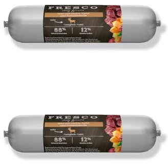 FRESCO Dog Barf Wurst Wild mit Kürbis, Apfel & Preiselbeeren I Doppelpack 2 x 400 g | hoher Fleischanteil 88% | natürliches Ergänzungsfutter für Hunde | Praktische Portionierung & schnittfest