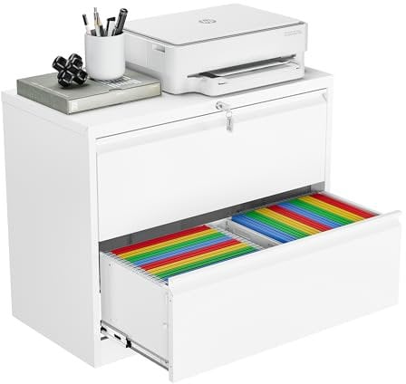 Sightlife Hängeregisterschrank Doppelbahnig Abschließbar, Hängemappenschrank Aktenschrank mit 2 Schubladen Metallschrank Stahlschrank Ordnerschrank Büroschrank Breit Schubladenschrank für A4, Legal