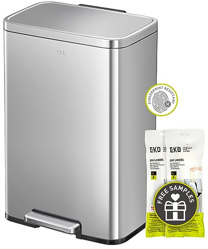 EKO Madison Poubelle à pédale en acier inoxydable mat avec doublure intérieure Finition résistante aux traces de doigts 50 l