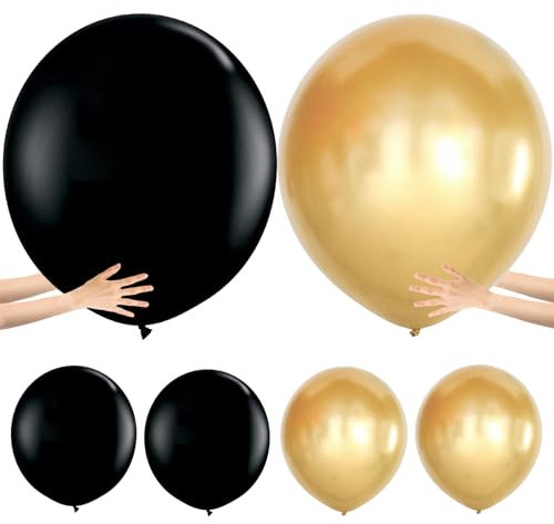 Riesen Luftballons XXL, 6pcs Extra Large und Dicke Ballons Jumbo Luftballons Gross Schwarz Gold XXL Ballon 36 Inch Balloon für Fotoshooting Geburtstag Hochzeitsfeier Festival Karneval Dekorationen