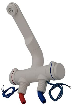 CR-MOESANCO® Kit Grifo Compacto Mezclador + Abrazadera INOX para Caravana o Autocaravana Color Blanco